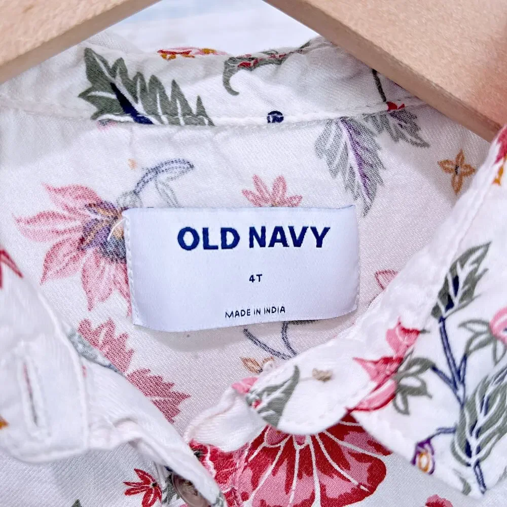 Old Navy Long Sleeve Floral Shirt Dress Cotton Blend Casual Toddler Girl 4T